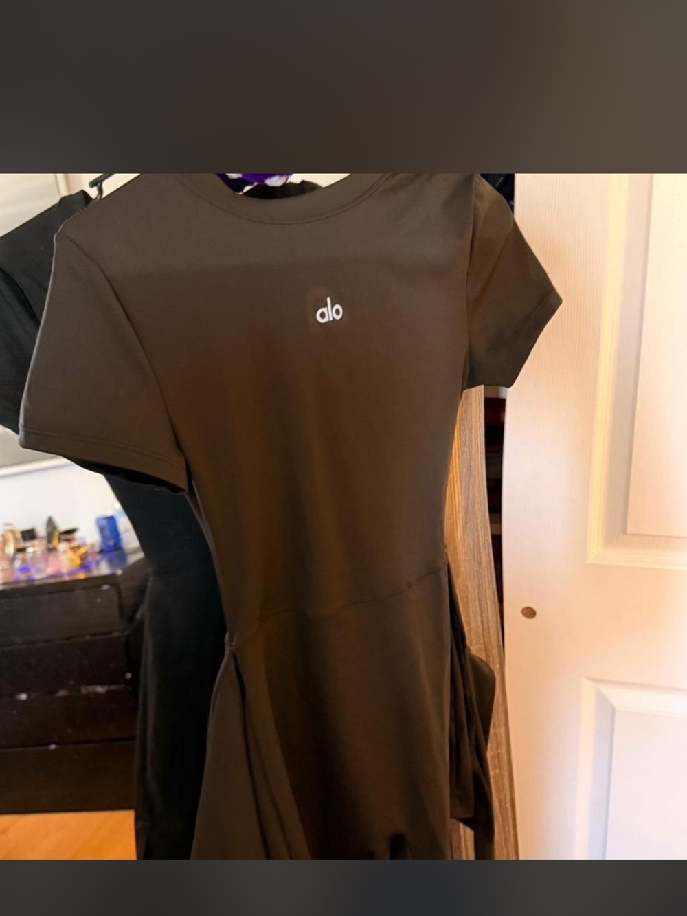 ALO Yoga Black Short Sleeve Fit-and-Flare Mini Dress - Picture 2 of 2